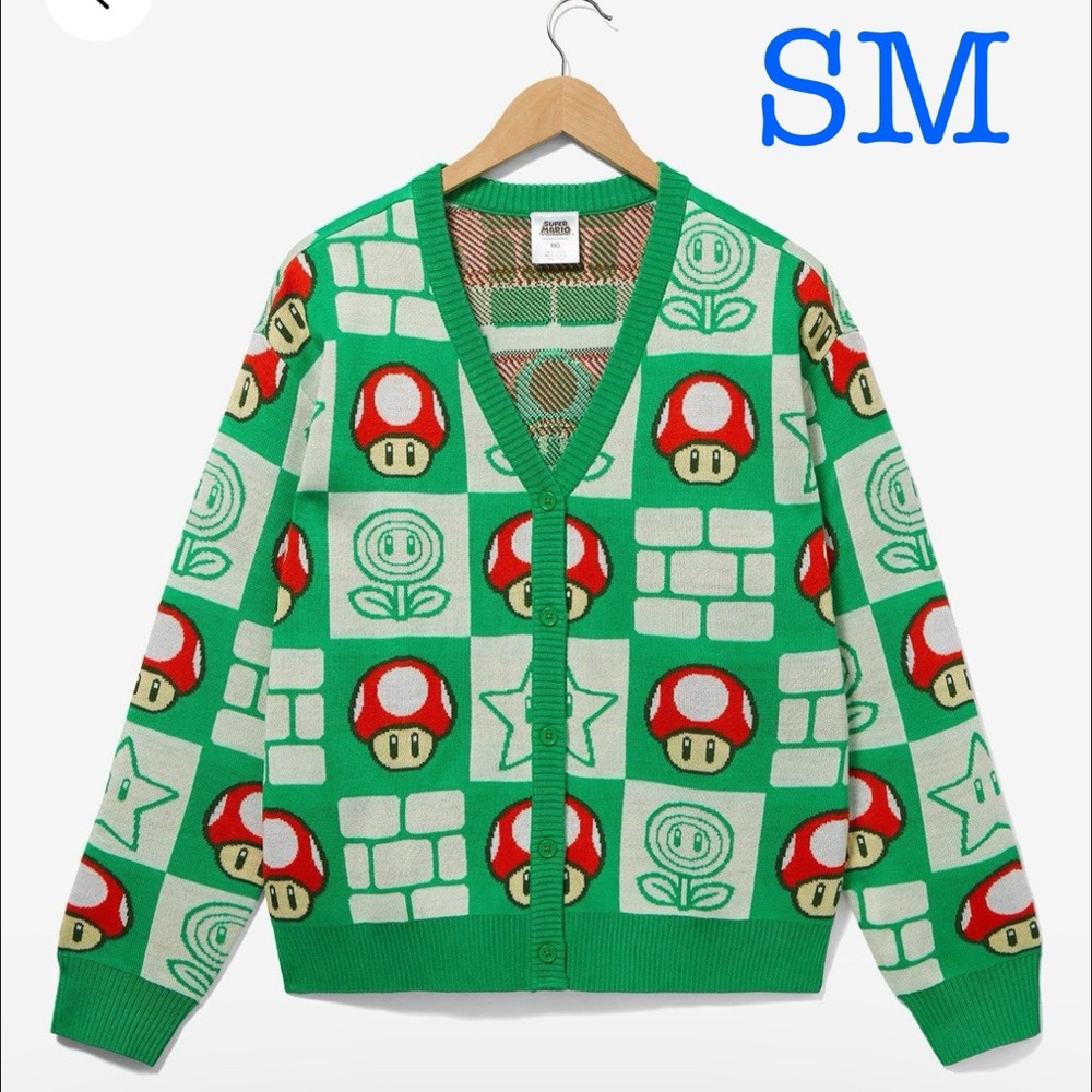 SM Nintendo Super Mario Bros. Mushroom Checkered Women's Cardigan